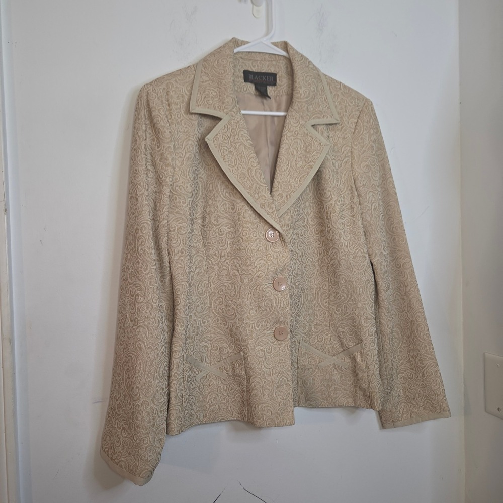 Blacker by Stanley Blacker Tan Paisley Jacquard Blazer Jacket Size 12 3713596